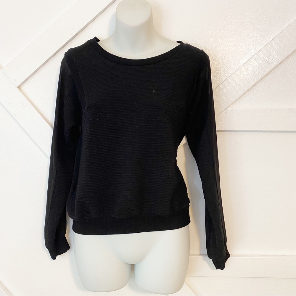 Pinkyotto Long Sleeve Textured Sheer Back Blouse Black Sz M
